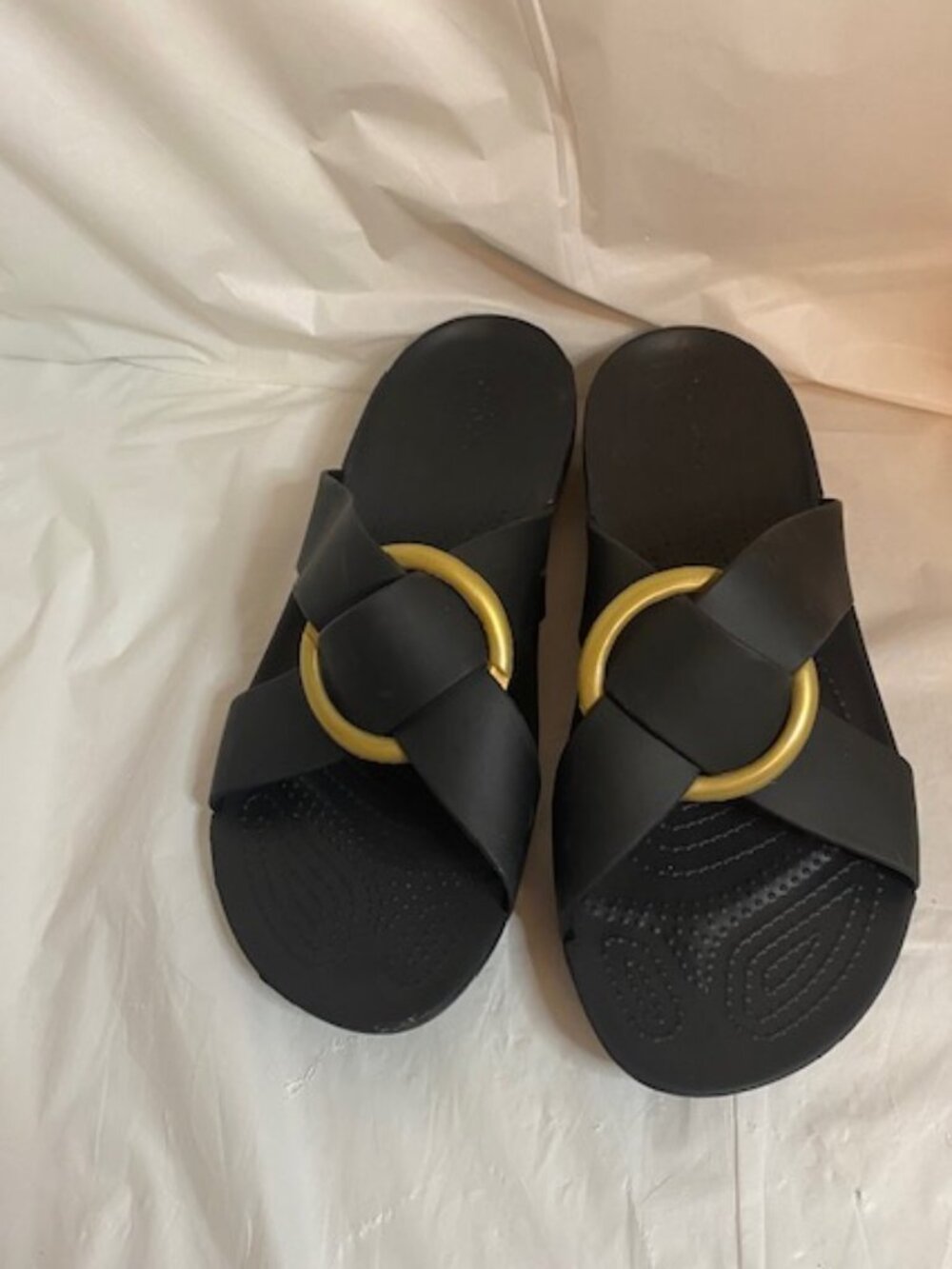 Crocs Women's Serena Cross-Band Slide Sandals in Black, Size 10